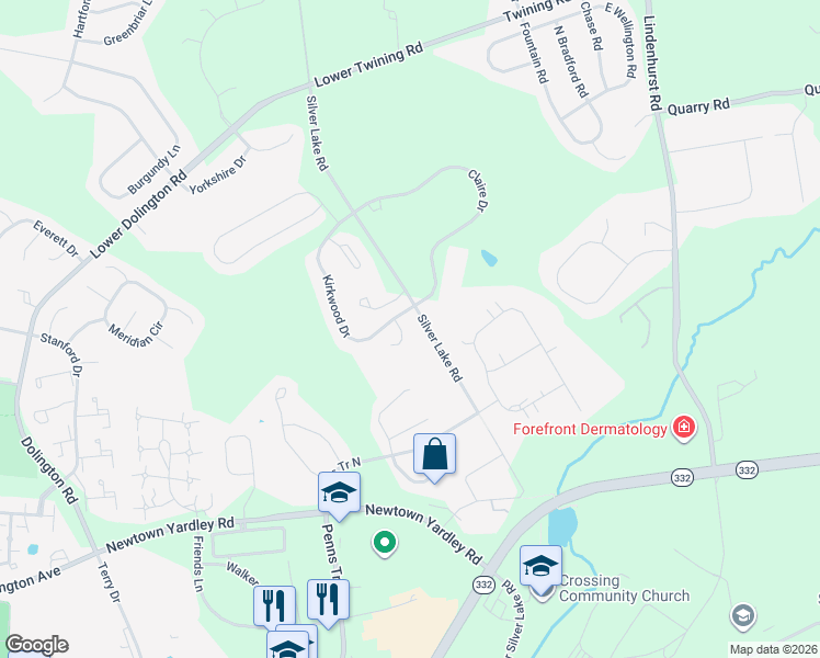 map of restaurants, bars, coffee shops, grocery stores, and more near 41 Violet Lane in Newtown