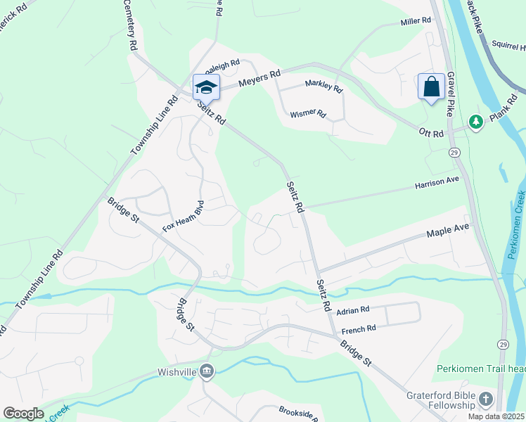 map of restaurants, bars, coffee shops, grocery stores, and more near 11 Saddle Court in Schwenksville