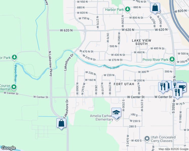 map of restaurants, bars, coffee shops, grocery stores, and more near 2855 West 230 North in Provo