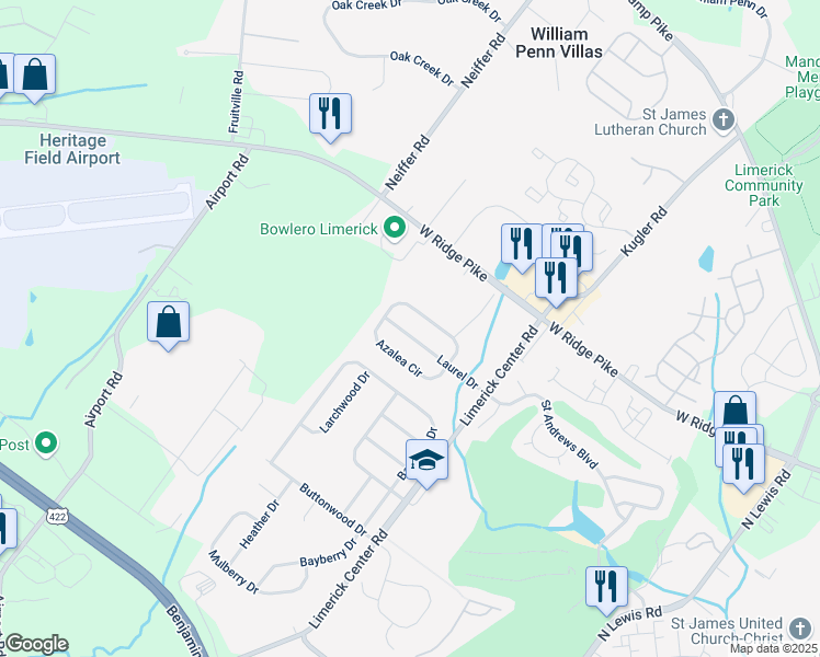 map of restaurants, bars, coffee shops, grocery stores, and more near 311 Laurel Drive in Royersford