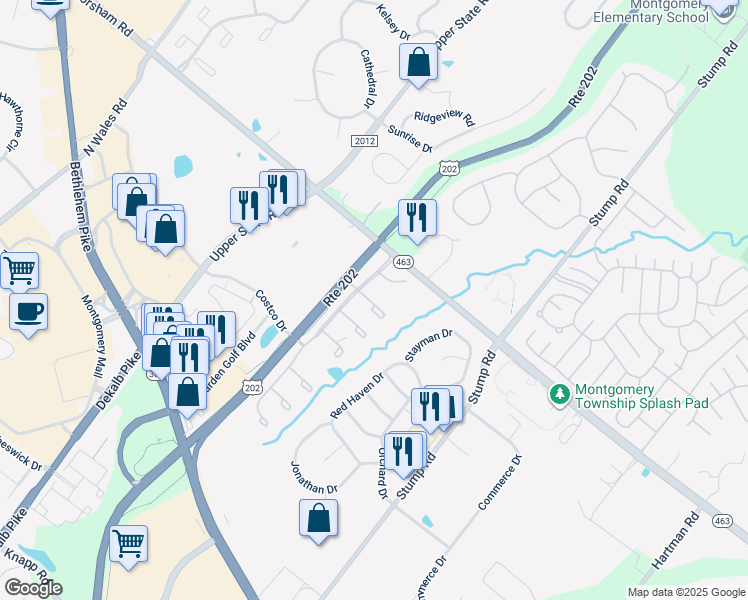 map of restaurants, bars, coffee shops, grocery stores, and more near 400 Amy Court in North Wales