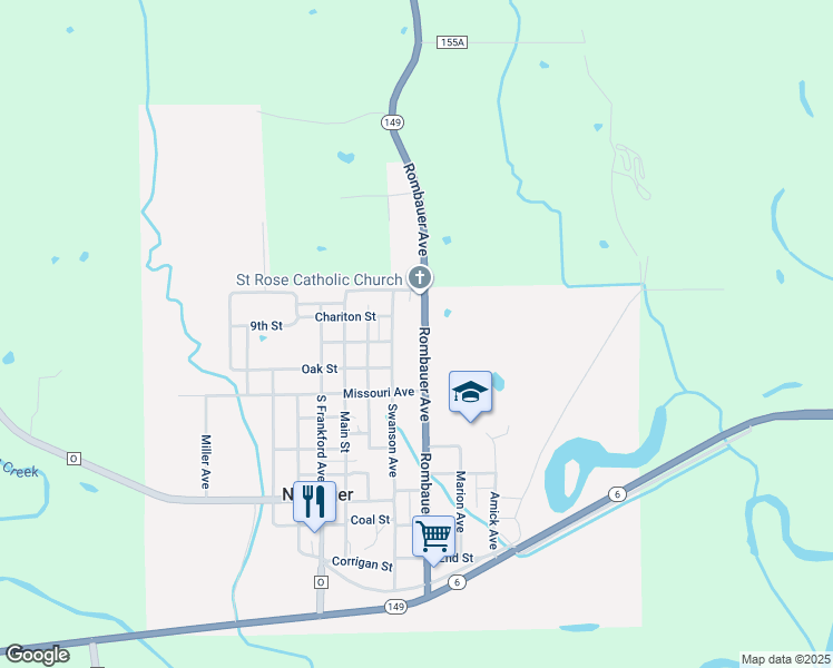 map of restaurants, bars, coffee shops, grocery stores, and more near 999 Rombauer Avenue in Novinger