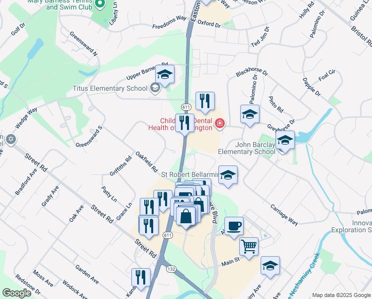 map of restaurants, bars, coffee shops, grocery stores, and more near 819 Easton Road in Warrington