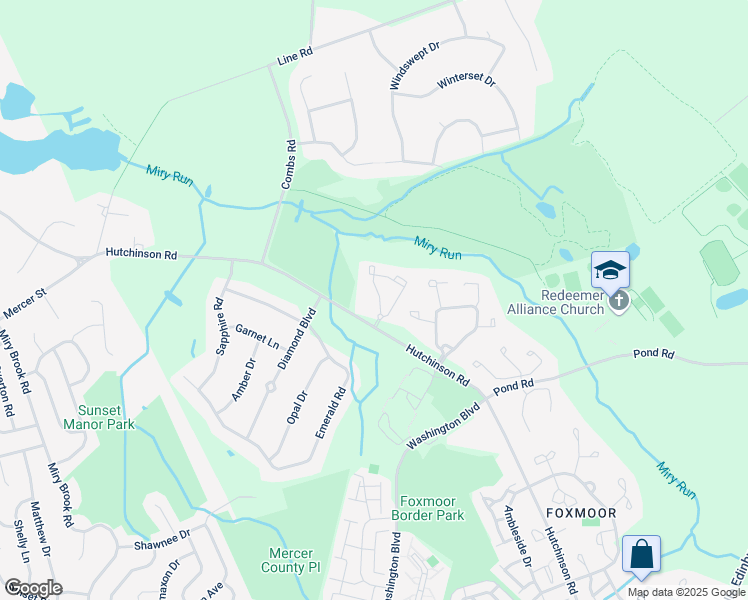 map of restaurants, bars, coffee shops, grocery stores, and more near 615 Walden Circle in Robbinsville Township
