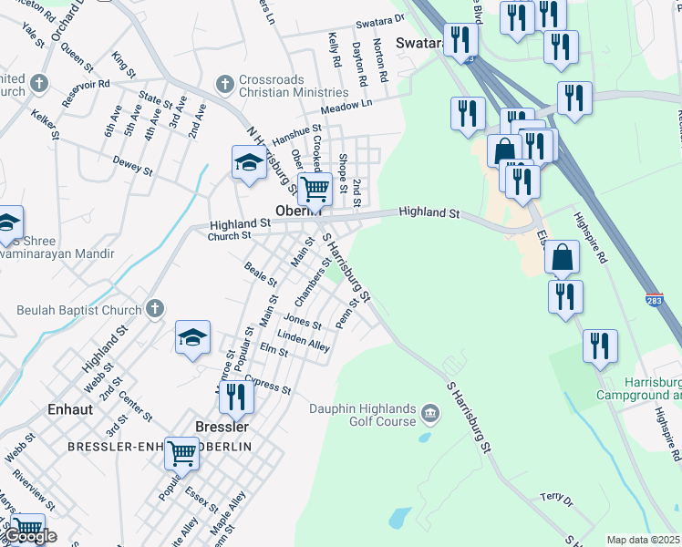 map of restaurants, bars, coffee shops, grocery stores, and more near 1082 Chambers Street in Harrisburg