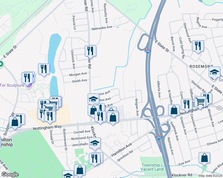 map of restaurants, bars, coffee shops, grocery stores, and more near 86 Armour Avenue in Hamilton Township