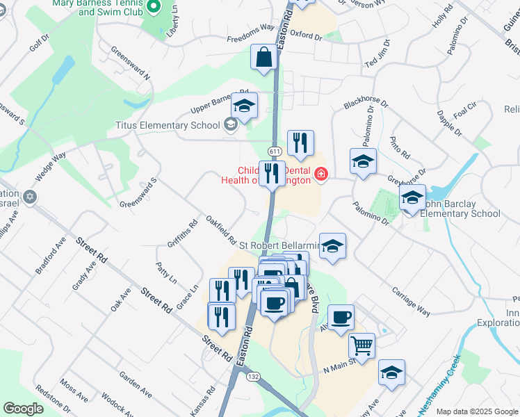 map of restaurants, bars, coffee shops, grocery stores, and more near 899 Chatfield Road in Warrington