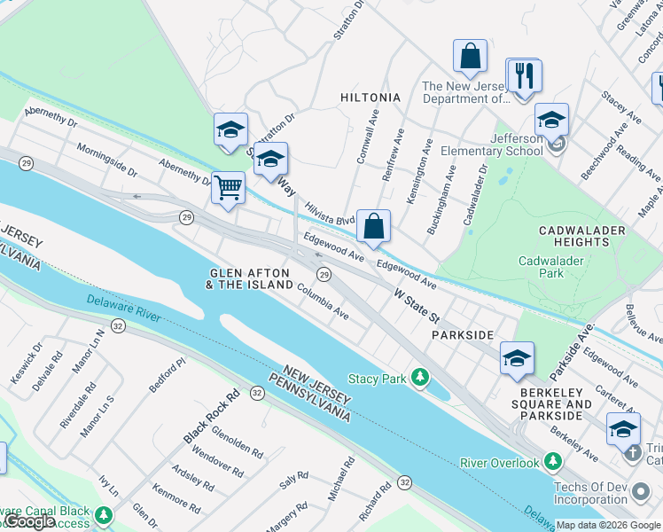 map of restaurants, bars, coffee shops, grocery stores, and more near 74 Sanhican Drive in Trenton