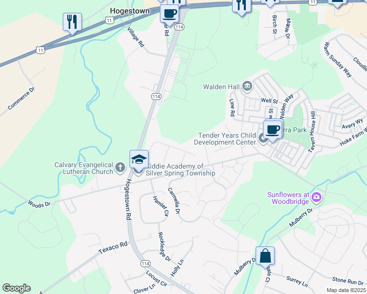 map of restaurants, bars, coffee shops, grocery stores, and more near 47 Springdale Way in Mechanicsburg