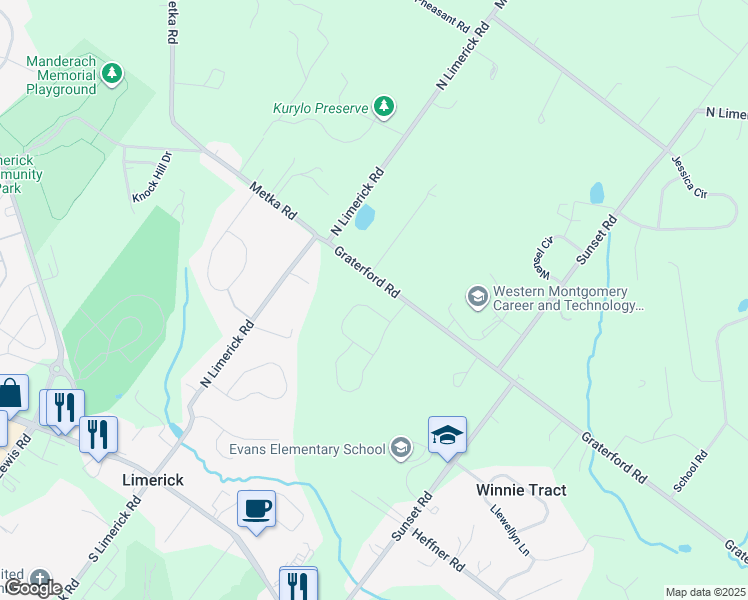 map of restaurants, bars, coffee shops, grocery stores, and more near 14 Annette Drive in Royersford