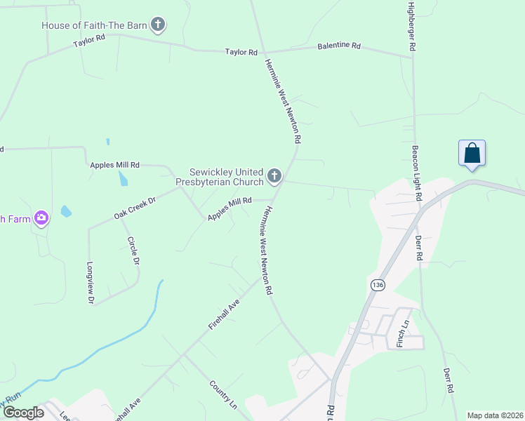 map of restaurants, bars, coffee shops, grocery stores, and more near 1133 Herminie West Newton Road in West Newton