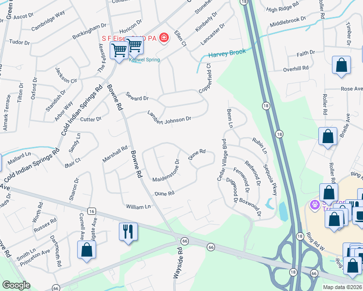 map of restaurants, bars, coffee shops, grocery stores, and more near 6 Maidenstone Drive in Ocean Township