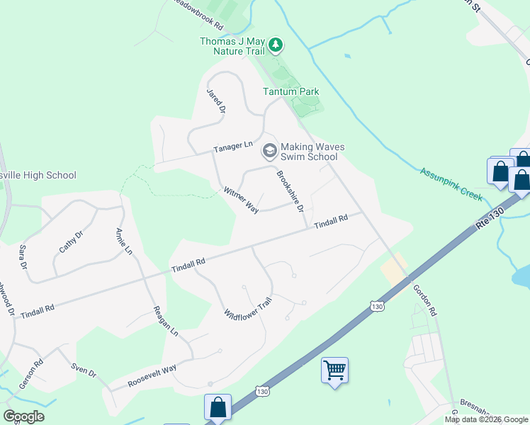 map of restaurants, bars, coffee shops, grocery stores, and more near 4 Oakton Court in Robbinsville Township
