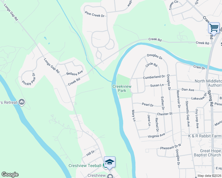 map of restaurants, bars, coffee shops, grocery stores, and more near 5 Codorus Creek Court in Carlisle