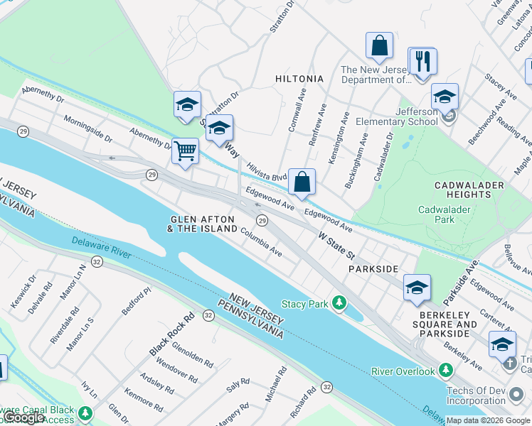 map of restaurants, bars, coffee shops, grocery stores, and more near 74 Sanhican Drive in Trenton
