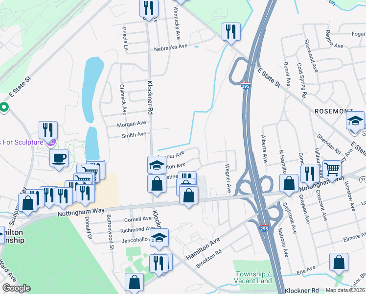 map of restaurants, bars, coffee shops, grocery stores, and more near 86 Armour Avenue in Hamilton Township