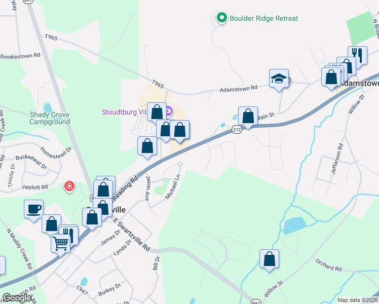 map of restaurants, bars, coffee shops, grocery stores, and more near 2828 North Reading Road in Denver