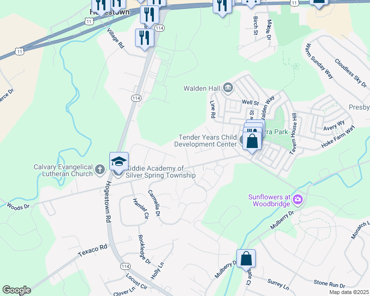 map of restaurants, bars, coffee shops, grocery stores, and more near 500 Pin Oak Court in Mechanicsburg