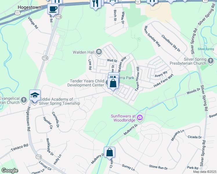 map of restaurants, bars, coffee shops, grocery stores, and more near 201 Bryant Street in Mechanicsburg