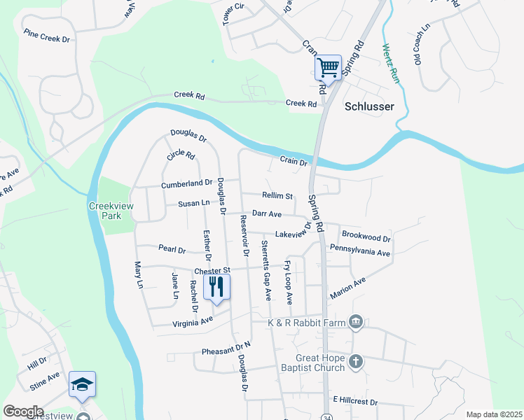 map of restaurants, bars, coffee shops, grocery stores, and more near 131 Darr Avenue in Carlisle