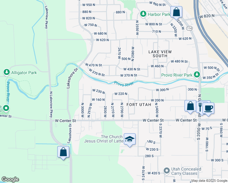 map of restaurants, bars, coffee shops, grocery stores, and more near 2748 West 220 North in Provo