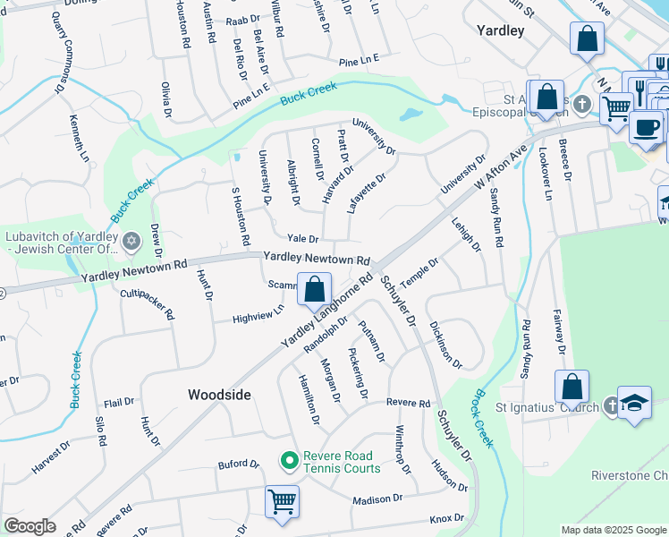 map of restaurants, bars, coffee shops, grocery stores, and more near 307 Yardley Newtown Road in Morrisville