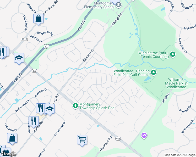 map of restaurants, bars, coffee shops, grocery stores, and more near 96 Winding Brook Run in North Wales