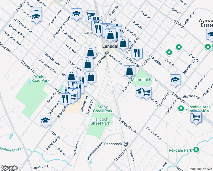 map of restaurants, bars, coffee shops, grocery stores, and more near 27 Almond Drive in Lansdale