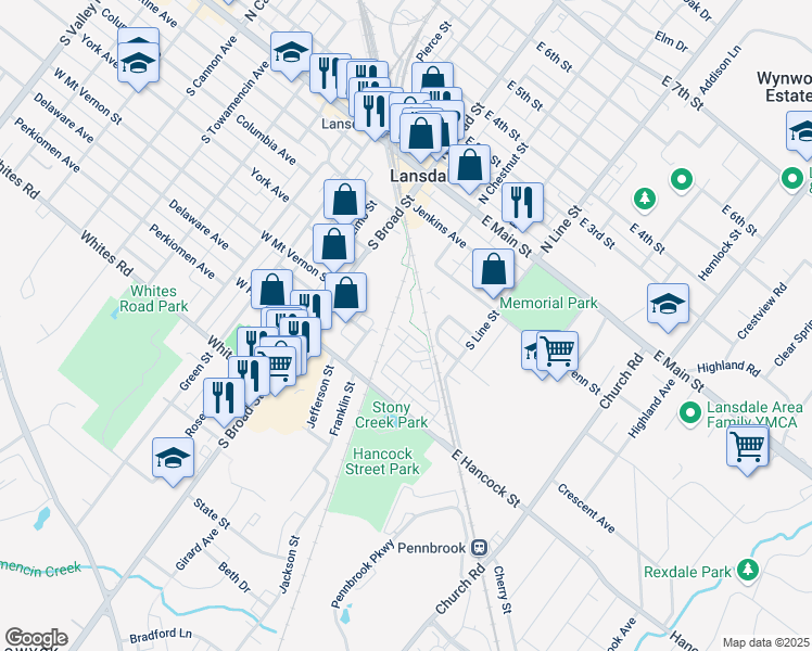 map of restaurants, bars, coffee shops, grocery stores, and more near 27 Almond Drive in Lansdale