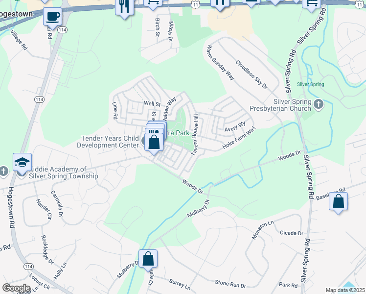 map of restaurants, bars, coffee shops, grocery stores, and more near 123 Summer Lane in Mechanicsburg