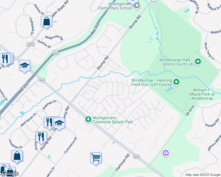 map of restaurants, bars, coffee shops, grocery stores, and more near 107 Winding Brook Run in North Wales