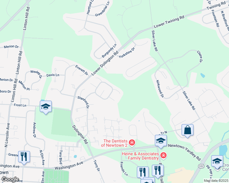 map of restaurants, bars, coffee shops, grocery stores, and more near 2 Carmel Place in Newtown