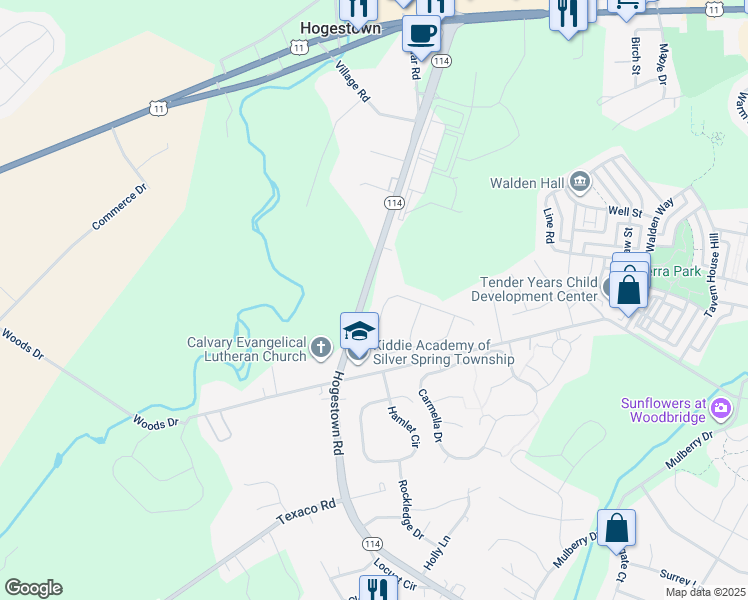 map of restaurants, bars, coffee shops, grocery stores, and more near 29 Springdale Way in Mechanicsburg