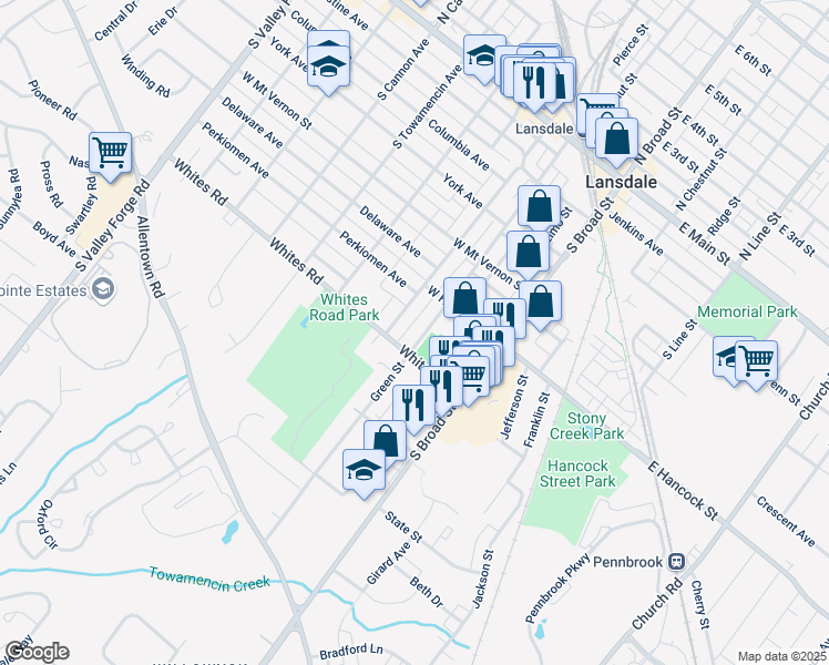 map of restaurants, bars, coffee shops, grocery stores, and more near 630 Susquehanna Avenue in Lansdale