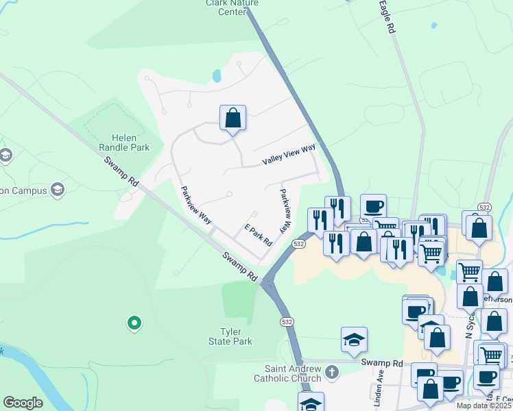 map of restaurants, bars, coffee shops, grocery stores, and more near 115 North Park Road in Newtown