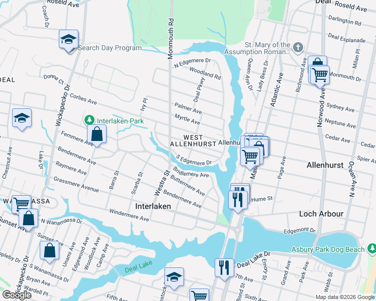 map of restaurants, bars, coffee shops, grocery stores, and more near 610 Laurel Avenue in Allenhurst