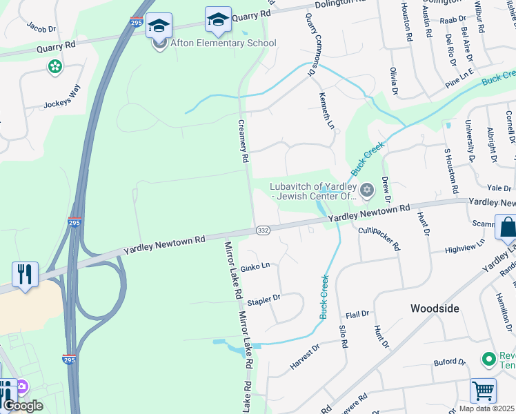 map of restaurants, bars, coffee shops, grocery stores, and more near 1069 Creamery Road in Yardley