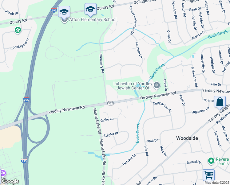 map of restaurants, bars, coffee shops, grocery stores, and more near 1566 Yardley Newtown Road in Yardley