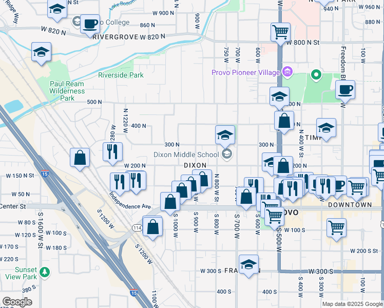map of restaurants, bars, coffee shops, grocery stores, and more near 257 North 900 West in Provo
