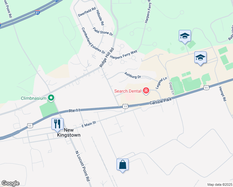 map of restaurants, bars, coffee shops, grocery stores, and more near 16 Cumberland Drive in Mechanicsburg