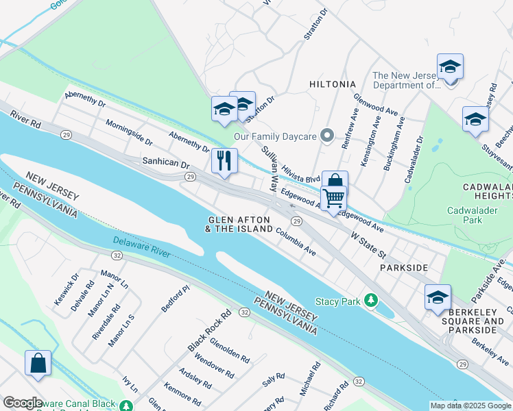 map of restaurants, bars, coffee shops, grocery stores, and more near 311 Clearfield Avenue in Trenton