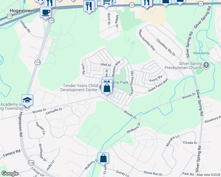 map of restaurants, bars, coffee shops, grocery stores, and more near 114 North Market Street in Mechanicsburg
