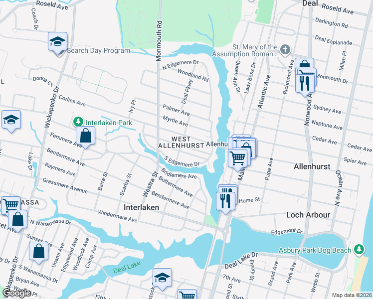 map of restaurants, bars, coffee shops, grocery stores, and more near in Ocean Township