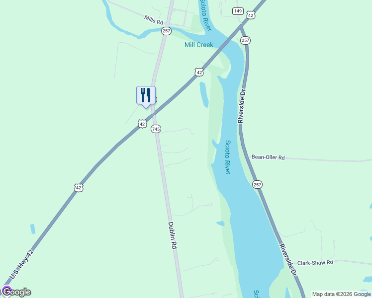 map of restaurants, bars, coffee shops, grocery stores, and more near 5319 Dublin Road in Delaware