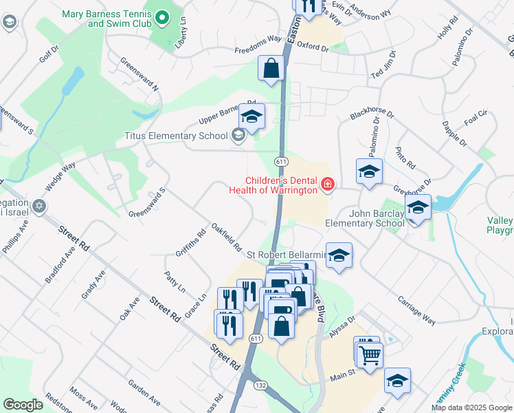 map of restaurants, bars, coffee shops, grocery stores, and more near 899 Chatfield Road in Warrington