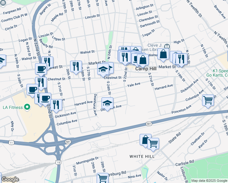 map of restaurants, bars, coffee shops, grocery stores, and more near 2311 Yale Ave in Camp Hill