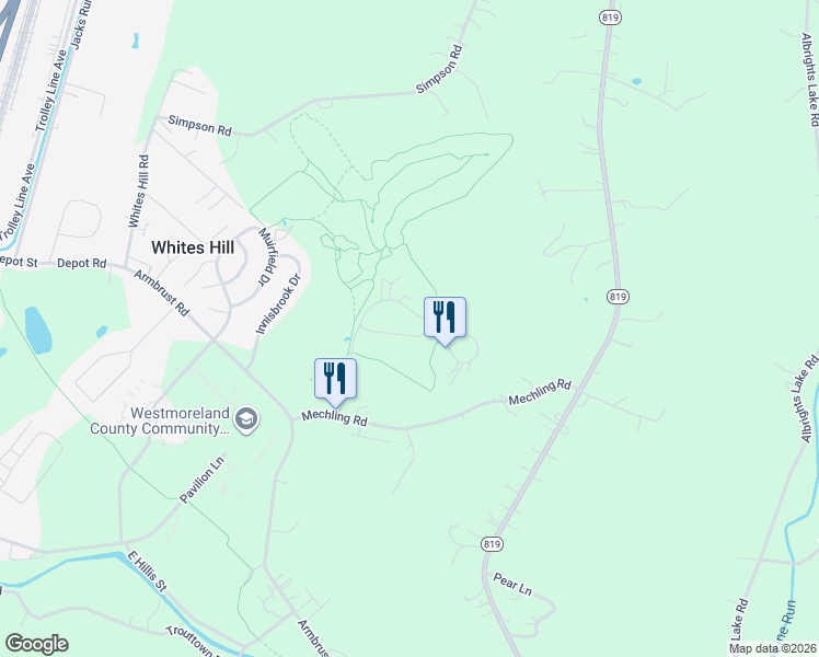map of restaurants, bars, coffee shops, grocery stores, and more near 1209 Troon Drive in Greensburg