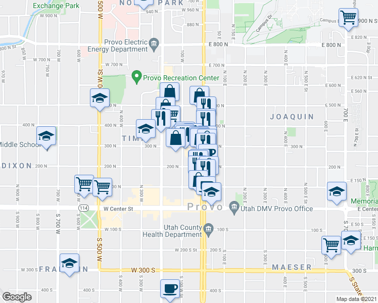 map of restaurants, bars, coffee shops, grocery stores, and more near 30 300 North in Provo