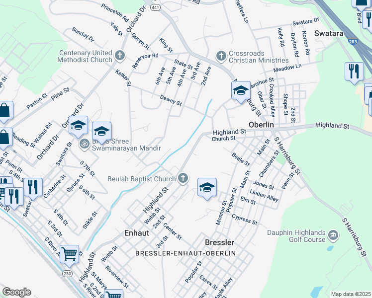 map of restaurants, bars, coffee shops, grocery stores, and more near 859 Highland St in Steelton