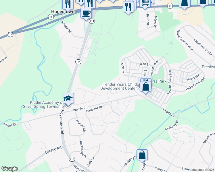 map of restaurants, bars, coffee shops, grocery stores, and more near 500 Pin Oak Court in Mechanicsburg
